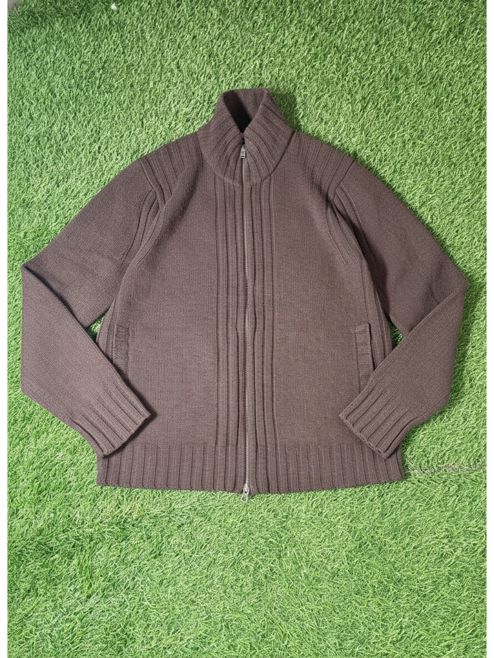 Vintage Express 100% Lambs Wool Full Zip Sweater Brown Mens Size M